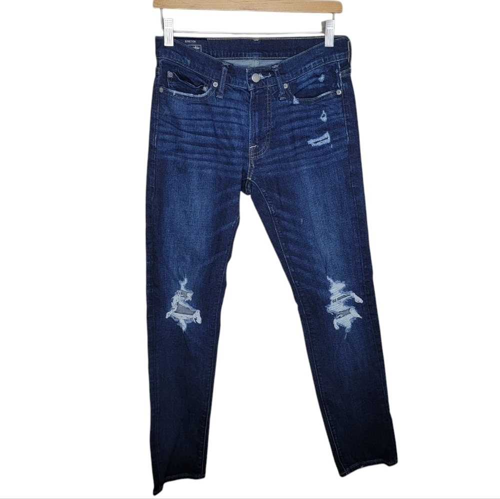 Abercrombie & Fitch | Dark Wash Distressed Low Rise Skinny Jeans Size 28